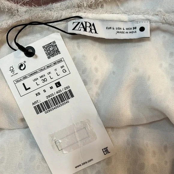 Zara Eyelet Spaghetti Strap Cami w/Lavender Velvet Ribbon Trim. Size Large.  NWT - Picture 3 of 11